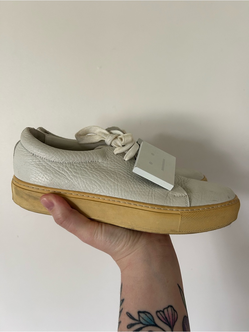 ACNE STUDIOS ADRIANA GRAIN LEATHER SNEAKERS, WHITE. SIZE 38 EU (7 US) - Picture 9 of 9